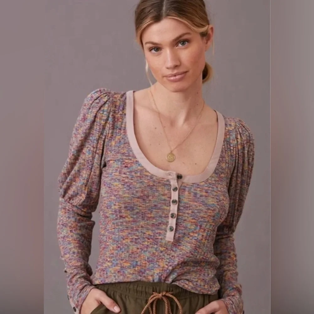 NWT Anthropologie puff sleeve henley size 2X Plus